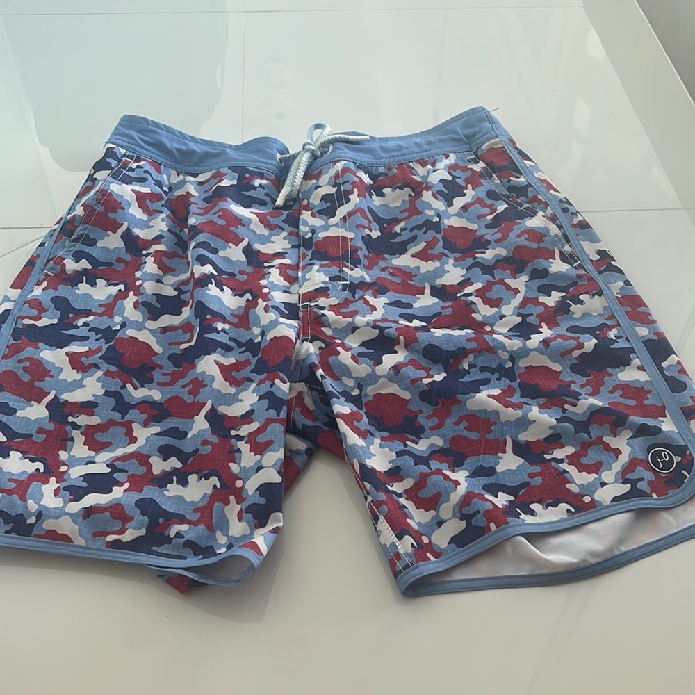 Jonnie red and blue camo mens swim shorts